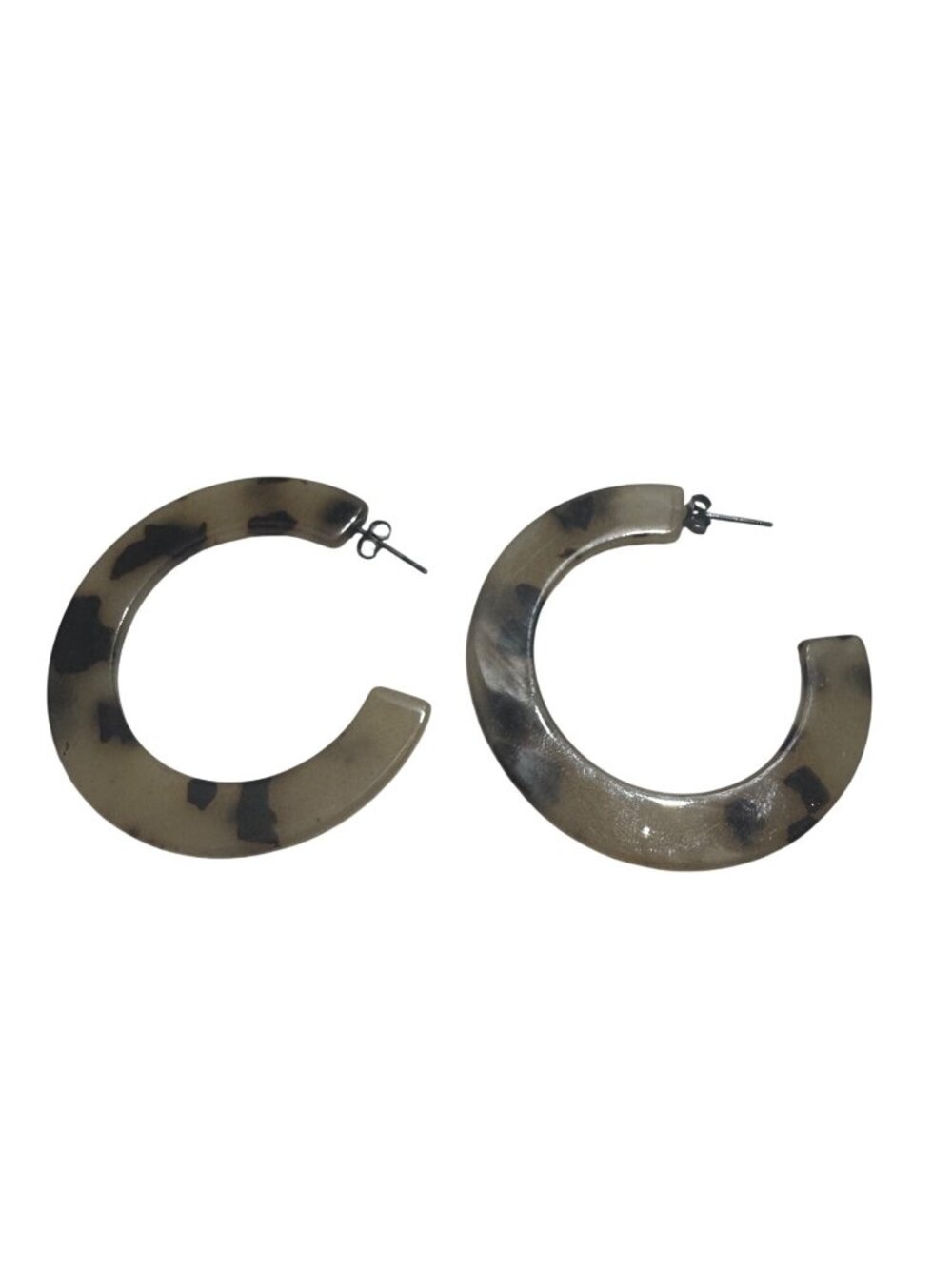 Tortoise Shell Resin Hoop Earrings Statement Lightweight Pre-Owned Classic
